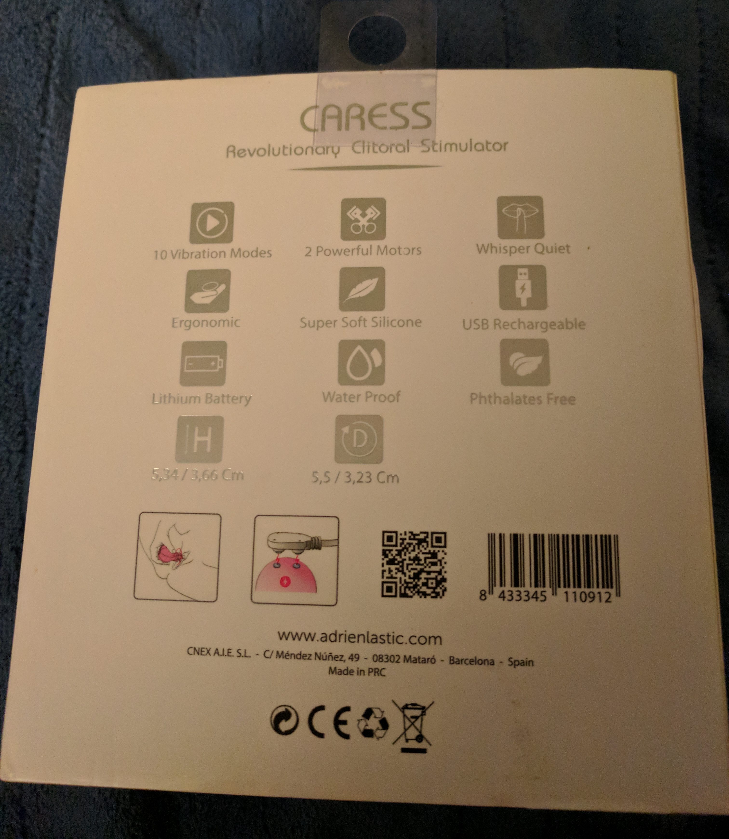 Caress back of box, explaining all its features