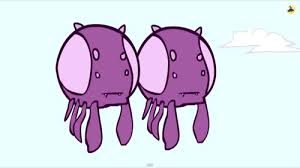 Starcrafts Overlord, a purple cartoon monster with a round body and dangling legs