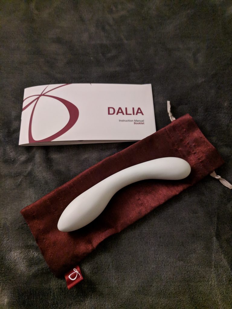 Dalia on storage bag with booklet