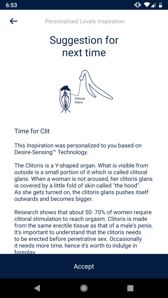 Lovely 2.0 app tip recommending clit stimulation