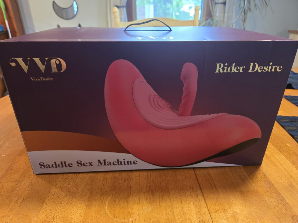 Big box on kitchen table with image of sex saddle