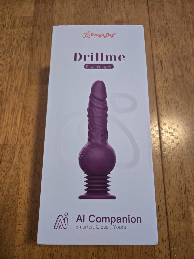 Drillme outer box, with an image of a tumescent purple cock and large ball-shaped growth over a spring bottom