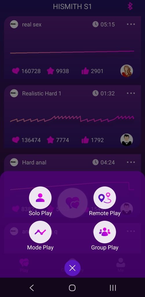 App screen showing options for solo play, remote play, mode play, and group play